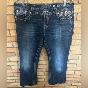 MISS ME Jeans Womens Size 34x31 Mid-Rise Easy Boot Cut Blue Denim Embellished